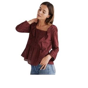 Madewell Pom Pom Burgundy Eyelet Women's Top